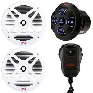 Marine Bluetooth Receiver Speaker Kit - Waterproof Audio Entertainment System Set w/Dual 6.5" Boat Speakers, Wireless BT Controller, Compact Handheld Broadcasting Microphone (White) Marine Bluetooth Receiver Speaker Kit - Waterproof Audio Entertainment System Set w/Dual 6.5" Boat Speakers, Wireless BT Controller, Compact Handheld Broadcasting Microphone (White)
