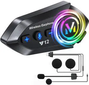 Motorcycle Bluetooth Headset, Bluetooth 5.3 Noise Cancelling Helmet Speakers with HD Sound, FM Radio & 13Hrs Playing Time, IPX6 Waterproof Motorcycle Headphones for Most Helmets Motorcycle Bluetooth Headset, Bluetooth 5.3 Noise Cancelling Helmet Speakers with HD Sound, FM Radio & 13Hrs Playing Time, IPX6 Waterproof Motorcycle Headphones for Most Helmets