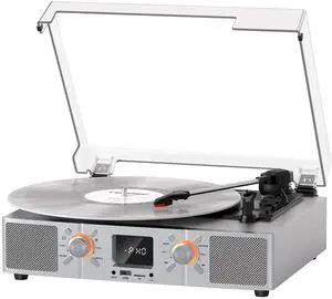 VinylsLink Vinyl Record Player Bluetooth Turntable with Speakers, 3-Speeds LP Player, Auto Stop, USB and TF Playback, USB Recording, FM Radio, LED Display, RCA Output, AUX Input, Headphone Jack VinylsLink Vinyl Record Player Bluetooth Turntable with Speakers, 3-Speeds LP Player, Auto Stop, USB and TF Playback, USB Recording, FM Radio, LED Display, RCA Output, AUX Input, Headphone Jack