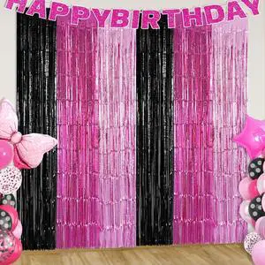 Black Pink Foil Fringe Curtains Party Decorations, 2 Pack 3.2x6.6ft Pink Black Mouse Color Tinsel Backdrop Door Streamers Photo Booth Props Mouse Birthday Party Decorations for Women Girls Black Pink Foil Fringe Curtains Party Decorations, 2 Pack 3.2x6.6ft Pink Black Mouse Color Tinsel Backdrop Door Streamers Photo Booth Props Mouse Birthday Party Decorations for Women Girls