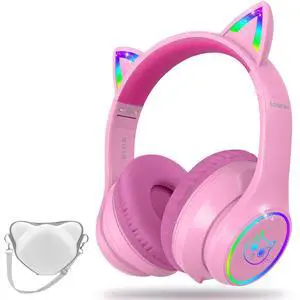 Bluetooth 5.3 Kids Headphones with Case - RGB LED Light Up Cat Ears Foldable Adjustable Over-Ear Headset Support Wireless or 3.5mm Wired Mode for Toddler & Girls & Boys Teens (Rose Red) S16 Bluetooth 5.3 Kids Headphones with Case - RGB LED Light Up Cat Ears Foldable Adjustable Over-Ear Headset Support Wireless or 3.5mm Wired Mode for Toddler & Girls & Boys Teens (Rose Red) S16
