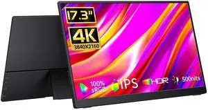 17.3" Portable Monitor 4K, 500 Nits 3840 * 2160p 100% Adobe RGB Travel Monitor with Bulit-in Kickstand & Speakers, Portable Computer Monitor, External Monitors for Laptop PC Xbox Switch PS4/5 17.3" Portable Monitor 4K, 500 Nits 3840 * 2160p 100% Adobe RGB Travel Monitor with Bulit-in Kickstand & Speakers, Portable Computer Monitor, External Monitors for Laptop PC Xbox Switch PS4/5