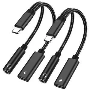2 Pack USB C to 3.5mm Headphone and Charger Adapter, 2 in 1 Hi-Res 32bit/384kHz Aux to USB C with Safe PD 60W Fast Charging Dongle Cable for iPhone 17/16, Galaxy S26/S25, Google Pixel 10/9, and more 2 Pack USB C to 3.5mm Headphone and Charger Adapter, 2 in 1 Hi-Res 32bit/384kHz Aux to USB C with Safe PD 60W Fast Charging Dongle Cable for iPhone 17/16, Galaxy S26/S25, Google Pixel 10/9, and more