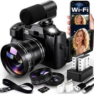 5K Digital Camera for Photography with Wide Angle & Macro Lens | Flip Screen, Wireless WiFi Connection, Beginners Camera with Microphone, 32GB MicroSD Card, Card Reader, 2 Batteries, Charger 5K Digital Camera for Photography with Wide Angle & Macro Lens | Flip Screen, Wireless WiFi Connection, Beginners Camera with Microphone, 32GB MicroSD Card, Card Reader, 2 Batteries, Charger