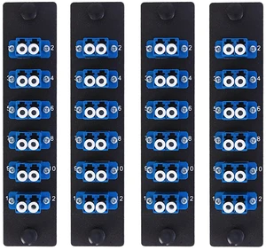 4 Pack Fiber Patch Panel Enclosure - 6 Duplex LC Adapters, 12 Fiber Optic Ports, LGX Compatible, LC UPC Blue, Single Mode and Multimode Compatible for 1.25G/10GB OS1-2/OM1-3 Networks 4 Pack Fiber Patch Panel Enclosure - 6 Duplex LC Adapters, 12 Fiber Optic Ports, LGX Compatible, LC UPC Blue, Single Mode and Multimode Compatible for 1.25G/10GB OS1-2/OM1-3 Networks