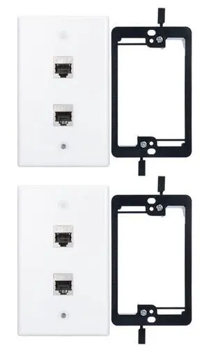 RJ45 Wall Plate 2 Port, Single Gang Cat7 Wall Plate with Metal Shielded Cat 7 Ethernet Coupler, 1 Gang Low Voltage Mounting Bracket for Networking Cables (White, 2 Pack) RJ45 Wall Plate 2 Port, Single Gang Cat7 Wall Plate with Metal Shielded Cat 7 Ethernet Coupler, 1 Gang Low Voltage Mounting Bracket for Networking Cables (White, 2 Pack)