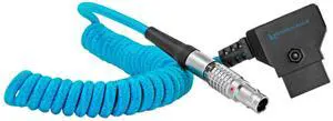 Coiled D-Tap to 2-Pin LEMO 0B Male Power Cable | 16-36 Inch, Nylon Braided, Right-Angle D-Tap, for Blackmagic Pyxis 6K, SmallHD, Teradek, Z CAM | Blue Coiled D-Tap to 2-Pin LEMO 0B Male Power Cable | 16-36 Inch, Nylon Braided, Right-Angle D-Tap, for Blackmagic Pyxis 6K, SmallHD, Teradek, Z CAM | Blue