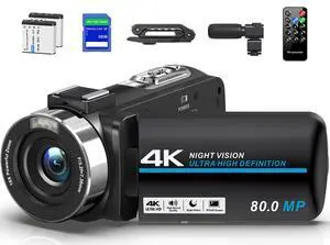 Camcorder Video Camera 4K 80MP for Vlogging YouTube Webcam | 18X Digital Zoom,IR Night Vision,3.0" IPS Screen,Video Recorder Remote Control,32GB SD Card,Handheld Stabilizer,Microphone Camcorder Video Camera 4K 80MP for Vlogging YouTube Webcam | 18X Digital Zoom,IR Night Vision,3.0" IPS Screen,Video Recorder Remote Control,32GB SD Card,Handheld Stabilizer,Microphone