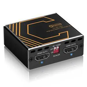 8K@60Hz 4K@120Hz HDMI 2.1 Splitter 1 in 2 Out,for Soundbar,Capture Card,Graphics Card,48 Gbps,HDCP 2.3,Supports VRR,ALLM,HDCP Bypass,EDID,Duplicate/Mirror/Copy,Downscale,HDR,Dolby Vision Atmos 8K@60Hz 4K@120Hz HDMI 2.1 Splitter 1 in 2 Out,for Soundbar,Capture Card,Graphics Card,48 Gbps,HDCP 2.3,Supports VRR,ALLM,HDCP Bypass,EDID,Duplicate/Mirror/Copy,Downscale,HDR,Dolby Vision Atmos