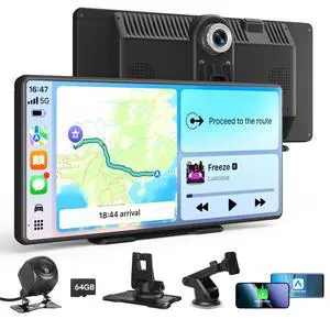 Portable Wireless Carplay Screen - 10.36'' HD Touchscreen for Apple CarPlay & Android Auto, Dash Cam, Voice Control, Loop Recording, Backup Camera, Mirror Link, FM, Bluetooth for All Vehicles Portable Wireless Carplay Screen - 10.36'' HD Touchscreen for Apple CarPlay & Android Auto, Dash Cam, Voice Control, Loop Recording, Backup Camera, Mirror Link, FM, Bluetooth for All Vehicles