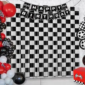 Race Car Birthday Party Streamers Backdrops Decorations, 2 Pcs Checkered Black White Foil Fringe Curtain Racing Photo Booth Props for Racing Cars One Happy Dude Party Decor Supplies Race Car Birthday Party Streamers Backdrops Decorations, 2 Pcs Checkered Black White Foil Fringe Curtain Racing Photo Booth Props for Racing Cars One Happy Dude Party Decor Supplies