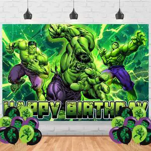 Green Hero Birthday Backdrop for Cartoon Movie Theme Party Decorations, Photo Studio Background Props Green Hero Birthday Backdrop for Cartoon Movie Theme Party Decorations, Photo Studio Background Props
