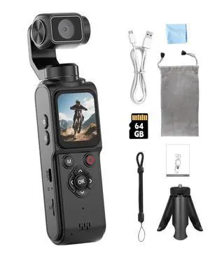 4K Vlogging Camera with 330° Rotating Lens & Face Tracking, 65MP Pocket Camera with WiFi, 6-Axis Stabilization, Touch Screen, 64GB TF Card & Tripod, Handheld POV Cam for YouTube TikTok Travel 4K Vlogging Camera with 330° Rotating Lens & Face Tracking, 65MP Pocket Camera with WiFi, 6-Axis Stabilization, Touch Screen, 64GB TF Card & Tripod, Handheld POV Cam for YouTube TikTok Travel