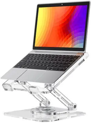 Laptop Stand for Desk - Adjustable, Foldable Clear Acrylic Riser with 360° Rotating Base, Ergonomic Laptop Holder for MacBook Pro/Air & 10-16 Notebooks Laptop Stand for Desk - Adjustable, Foldable Clear Acrylic Riser with 360° Rotating Base, Ergonomic Laptop Holder for MacBook Pro/Air & 10-16 Notebooks