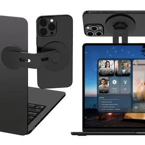 Magnetic Phone Holder for Laptop, 360° Adjustable MacBook Monitor Side Mount for iPhone 17 Pro Max/16/15/14/13/12 MagSafe for Tesla, Portable Foldable Cell Phone Holder Accessory, Black Magnetic Phone Holder for Laptop, 360° Adjustable MacBook Monitor Side Mount for iPhone 17 Pro Max/16/15/14/13/12 MagSafe for Tesla, Portable Foldable Cell Phone Holder Accessory, Black