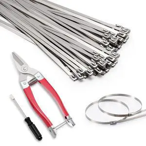 52-Piece Stainless Steel Zip Tie Kit with Scissors and Release Tool | Self-locking 11.8-inch 304 metal ties for exhaust wrap, fencing, pipes, cables, farm and outdoor fastening projects 52-Piece Stainless Steel Zip Tie Kit with Scissors and Release Tool | Self-locking 11.8-inch 304 metal ties for exhaust wrap, fencing, pipes, cables, farm and outdoor fastening projects