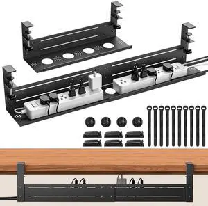 Under Desk Cable Management Tray - 18-29in Retractable Iron Cord Organizer, No-Drill Installation with Anti-Slip Pads, Desk Cable Tray for Office, Gaming,Standing Desks(Black) Under Desk Cable Management Tray - 18-29in Retractable Iron Cord Organizer, No-Drill Installation with Anti-Slip Pads, Desk Cable Tray for Office, Gaming,Standing Desks(Black)