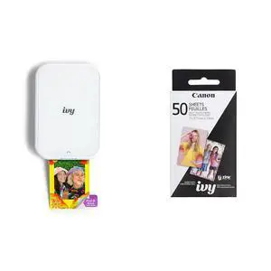 Ivy 2 Mini Photo Printer, Print from Compatible iOS & Android Devices, Sticky-Back Prints, Pure White Zink Photo Paper Pack, 50 Sheets Ivy 2 Mini Photo Printer, Print from Compatible iOS & Android Devices, Sticky-Back Prints, Pure White Zink Photo Paper Pack, 50 Sheets