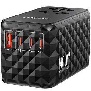 140W International Travel Adapter, GaN Universal Travel Adapter | with 1 USB-A & 3 Type C Power Adapter, Fast Charger for Phone,Laptops, Worldwide Plug Adapter for USA/UK/EU/AUS, Black 140W International Travel Adapter, GaN Universal Travel Adapter | with 1 USB-A & 3 Type C Power Adapter, Fast Charger for Phone,Laptops, Worldwide Plug Adapter for USA/UK/EU/AUS, Black