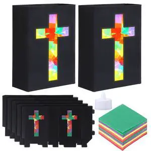 16 Set 2026 VBS Cross Lantern Craft Kit DIY Illumination Theme Faux Stained Glass Paper Lanterns with LED Candle Lights Religious Easter Make Your Own Craft Bulk for Church Vacation Holiday 16 Set 2026 VBS Cross Lantern Craft Kit DIY Illumination Theme Faux Stained Glass Paper Lanterns with LED Candle Lights Religious Easter Make Your Own Craft Bulk for Church Vacation Holiday