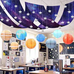 13 Pcs Space Ceiling Decoration for Classroom, 12" x 2 ft Galaxy Hanging Backdrop 8 Solar System Paper Lanterns & Star Foil Fringe Curtains Ornament for Vbs Back to School Party Decor 13 Pcs Space Ceiling Decoration for Classroom, 12" x 2 ft Galaxy Hanging Backdrop 8 Solar System Paper Lanterns & Star Foil Fringe Curtains Ornament for Vbs Back to School Party Decor