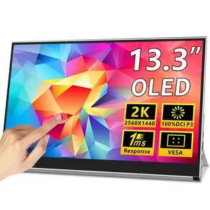 OLED Portable Touch Monitor 13.3" 2K for Laptop/PC External Display | 100% DCI-P3, 10-Bit Color, 1ms, Ultra-Slim w/Kickstand, USB-C & HDMI OLED Portable Touch Monitor 13.3" 2K for Laptop/PC External Display | 100% DCI-P3, 10-Bit Color, 1ms, Ultra-Slim w/Kickstand, USB-C & HDMI