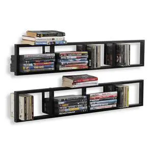 Wall Mount 34 Inch Media Storage Rack CD DVD Organizer Metal Floating Shelf Set of 2 Black Wall Mount 34 Inch Media Storage Rack CD DVD Organizer Metal Floating Shelf Set of 2 Black