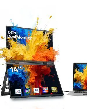 14" Dual Portable Laptop Screen Extender, Stacked Dual Portable Monitor for 13"-16" Laptops, Foldable Triple Screen with 30W PD Adapter, USB-C One-Cable Plug & Play for MacBook, Windows 14" Dual Portable Laptop Screen Extender, Stacked Dual Portable Monitor for 13"-16" Laptops, Foldable Triple Screen with 30W PD Adapter, USB-C One-Cable Plug & Play for MacBook, Windows