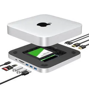 Mac mini Dock, USB-C Docking Station with Dual SSD Enclosures, Compatible with 2.5-inch SATA HDD and NVMe M.2 SSD, Mac mini Hub with 4K HDMI & DisplayPort, USB A/C Ports, TF/SD Card Reader Mac mini Dock, USB-C Docking Station with Dual SSD Enclosures, Compatible with 2.5-inch SATA HDD and NVMe M.2 SSD, Mac mini Hub with 4K HDMI & DisplayPort, USB A/C Ports, TF/SD Card Reader