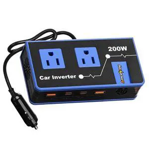 200W Car Power Inverter, Dual DC 12V to 110V AC Car Outlet Adapter to Wall Plug, Fast Charging 24W USB-C & USB Ports, Portable Charger Converter with for Laptops, Phones(Blue) 200W Car Power Inverter, Dual DC 12V to 110V AC Car Outlet Adapter to Wall Plug, Fast Charging 24W USB-C & USB Ports, Portable Charger Converter with for Laptops, Phones(Blue)