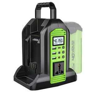 Power Inverter for Greenworks 40V Battery, 350W 2-Port DC 40V to AC 120V Portable Battery Converter with LED Light, 6 Output Ports, LCD Display for RV Camping, Emergency, Power Outages Power Inverter for Greenworks 40V Battery, 350W 2-Port DC 40V to AC 120V Portable Battery Converter with LED Light, 6 Output Ports, LCD Display for RV Camping, Emergency, Power Outages