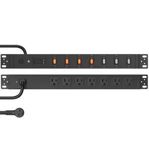 7 Outlet PDU Power Strip with Digital Display, 1U, Black, 6FT, 1 | 19inch Metal Mountable Outlet Strip with Individual Switch, for Network, Server, Audio Equipment Racks, 1200J 7 Outlet PDU Power Strip with Digital Display, 1U, Black, 6FT, 1 | 19inch Metal Mountable Outlet Strip with Individual Switch, for Network, Server, Audio Equipment Racks, 1200J