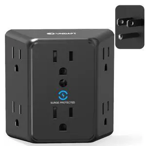 Multi Plug Wall Outlet Extender, Surge Protector 900J, 6 AC, Black | Splitter Power Strip, 900 Joules, 3 Side Wide Spaced Outlets, Mountable Wall Tap Charger Expander for Office, Home Multi Plug Wall Outlet Extender, Surge Protector 900J, 6 AC, Black | Splitter Power Strip, 900 Joules, 3 Side Wide Spaced Outlets, Mountable Wall Tap Charger Expander for Office, Home