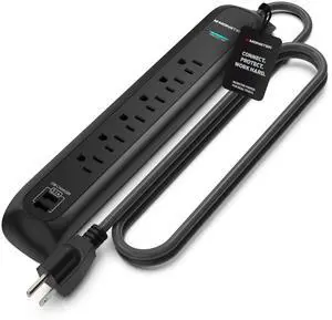 Power Surge Protector w/ 1200 Joule Rating Heavy Duty 6 FT Surge Protector Power Strip w/ 6 120V Outlets, 2 USB-A Ports Fireproof MOV, Dual Mode, Clean Tech for Home & Office (Black) Power Surge Protector w/ 1200 Joule Rating Heavy Duty 6 FT Surge Protector Power Strip w/ 6 120V Outlets, 2 USB-A Ports Fireproof MOV, Dual Mode, Clean Tech for Home & Office (Black)