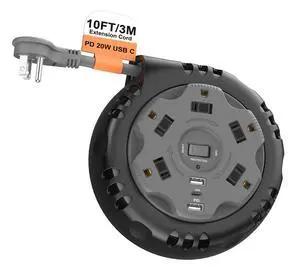Retractable Power Strip Extension Cord Reel with USB C PD 20W, ETL Listed Flat Plug Travel Power Strip Surge Protection with 5 AC 3 USB Ports, 10FT Travel Extension Cord Portable Outlet, Black Grey Retractable Power Strip Extension Cord Reel with USB C PD 20W, ETL Listed Flat Plug Travel Power Strip Surge Protection with 5 AC 3 USB Ports, 10FT Travel Extension Cord Portable Outlet, Black Grey