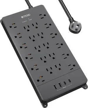 Surge Protector Power Strip 5ft, 4 USB Ports, 4000J, ETL Listed | 22 Widely Spaced Outlet, Wall Mount, Flat Plug Heavy Duty Long Extension Cord for Home, Office, Dorm Essential, Black Surge Protector Power Strip 5ft, 4 USB Ports, 4000J, ETL Listed | 22 Widely Spaced Outlet, Wall Mount, Flat Plug Heavy Duty Long Extension Cord for Home, Office, Dorm Essential, Black