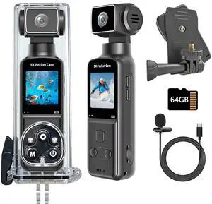 Wearable Body Camera with 270° Rotatable Lens for POV Vlogging, 5K Clip-On Pocket Cam for Cycling, Travel and Daily Life, with External Mic, 64GB TF Card and Waterproof Case Wearable Body Camera with 270° Rotatable Lens for POV Vlogging, 5K Clip-On Pocket Cam for Cycling, Travel and Daily Life, with External Mic, 64GB TF Card and Waterproof Case