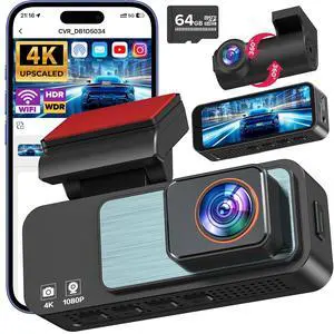 Dash Cam Front and Rear, 4K Dash Camera for Everyday Driving, Day and Night | 4K Front + 1080P Rear Recording, WDR Night Vision, 64GB Card Included, App Control & 3.2" IPS Screen Dash Cam Front and Rear, 4K Dash Camera for Everyday Driving, Day and Night | 4K Front + 1080P Rear Recording, WDR Night Vision, 64GB Card Included, App Control & 3.2" IPS Screen