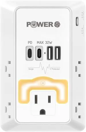 20W PD Fast Charging Wall Outlet with USB Ports (2C2A), Electrical Outlet Extender with Night Light, Surge Protector, Wall Plug Adapter for Multiple Devices 20W PD Fast Charging Wall Outlet with USB Ports (2C2A), Electrical Outlet Extender with Night Light, Surge Protector, Wall Plug Adapter for Multiple Devices
