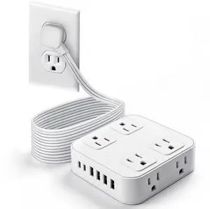 10FT Flat Plug Surge Protector Power Strip with 8 Outlets & 6 USB(2 USB-C) | Extension Cord Flat Wall Plug10 Foot, Multiple Outlets, Wall Mount, Desk Charging Station for Home, School, Dorm Room 10FT Flat Plug Surge Protector Power Strip with 8 Outlets & 6 USB(2 USB-C) | Extension Cord Flat Wall Plug10 Foot, Multiple Outlets, Wall Mount, Desk Charging Station for Home, School, Dorm Room