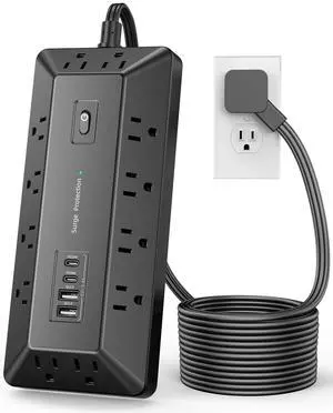 6 Ft Power Strip with Surge Protector 1800J, Extension Cord with Multiple Outlets 12AC+4USB(2USB-C Port for 20W), Flat Plug Outlet Extender with 1625W/13A for Laptop, Desk, Home Office Dorm 6 Ft Power Strip with Surge Protector 1800J, Extension Cord with Multiple Outlets 12AC+4USB(2USB-C Port for 20W), Flat Plug Outlet Extender with 1625W/13A for Laptop, Desk, Home Office Dorm
