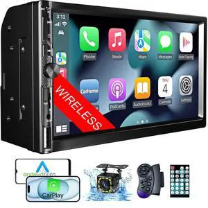 Wireless 7 Inch Double Din Car Stereo with Apple Carplay,Car Radio Receiver | Bluetooth 5.1,HD 1024 * 600 Touch Screen, Hands-Free,FM,GPS Navigation,Backup Camera,Android Auto,USB/AUX/TF/SWC/EQ Wireless 7 Inch Double Din Car Stereo with Apple Carplay,Car Radio Receiver | Bluetooth 5.1,HD 1024 * 600 Touch Screen, Hands-Free,FM,GPS Navigation,Backup Camera,Android Auto,USB/AUX/TF/SWC/EQ