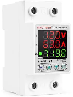 Adjustable Voltage Surge Protector 110VAC 120VAC, Relay with LED Display, 80-100V Undervoltage, 130-150V Overvoltage, 60Hz 63A with DIN Rail Mount Adjustable Voltage Surge Protector 110VAC 120VAC, Relay with LED Display, 80-100V Undervoltage, 130-150V Overvoltage, 60Hz 63A with DIN Rail Mount