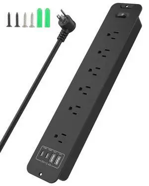 Recessed Power Strip Extension - 10 Outlet Surge Protector with 6 AC - 2 USB-A18W and 2 USB-CPD20W Ports - Flush Mount Desk Outlet with 6 Feet Cord - for Conference Table (Black) Recessed Power Strip Extension - 10 Outlet Surge Protector with 6 AC - 2 USB-A18W and 2 USB-CPD20W Ports - Flush Mount Desk Outlet with 6 Feet Cord - for Conference Table (Black)