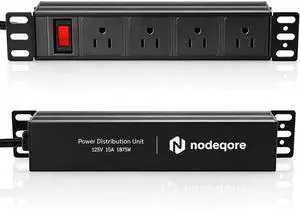 NodeQore 10 inch Rack PDU, 4 Rear Outlets, 1020J Surge Protection &15A Overload Switch, 1U RackMount, Rack Mount Power Strips for 10'' Mini Server Network Cabinets/Rack/Self, 6ft Cable NodeQore 10 inch Rack PDU, 4 Rear Outlets, 1020J Surge Protection &15A Overload Switch, 1U RackMount, Rack Mount Power Strips for 10'' Mini Server Network Cabinets/Rack/Self, 6ft Cable