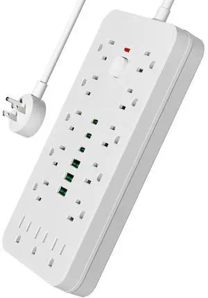 Surge Protector Power Strip 10 FT Flat Plug, 1875W/10A, 13 Multiple AC Outlets with 3 USB-A 3 USB C, One Touch Switch Button,Perfect for Home, Office, or Travel Use. White Surge Protector Power Strip 10 FT Flat Plug, 1875W/10A, 13 Multiple AC Outlets with 3 USB-A 3 USB C, One Touch Switch Button,Perfect for Home, Office, or Travel Use. White