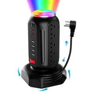 Power Strip Tower 15 Outlets 6 USB Ports, Surge Protector with Colorful Led Light & USB Fast Charge,Desktop Charging Station with 6.5ft Heavy Duty Extension Cord for Home Office(Black) Power Strip Tower 15 Outlets 6 USB Ports, Surge Protector with Colorful Led Light & USB Fast Charge,Desktop Charging Station with 6.5ft Heavy Duty Extension Cord for Home Office(Black)