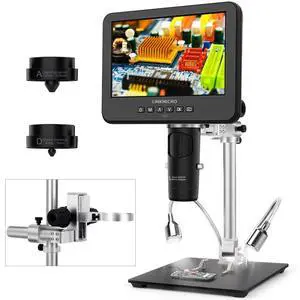 LM246MS 3 Lens 7 inch HDMI Digital Microscope for Soldering, 13'' Boom Arm Stand, UHD 2160P Video 2000X, Adults USB Coin Microscope Full View of Coins, PC View, 32G SD Card LM246MS 3 Lens 7 inch HDMI Digital Microscope for Soldering, 13'' Boom Arm Stand, UHD 2160P Video 2000X, Adults USB Coin Microscope Full View of Coins, PC View, 32G SD Card