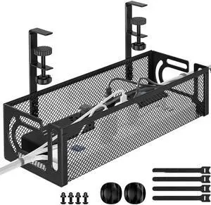 Under Desk Cable Management Tray, 15.7'' No Drill Steel Desk Cable Organizers, Wire Management Tray Cable Management Rack (1 Pack-Black) Under Desk Cable Management Tray, 15.7'' No Drill Steel Desk Cable Organizers, Wire Management Tray Cable Management Rack (1 Pack-Black)