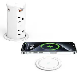 Pop Up Outlet for Countertop with 15W Wireless Charging Pad,20W USB C,Recessed Power Strip 2.5-Inch Hole,Tamper Resistant Receptacle,4 USB,4 Outlets for Kitchen,Office Desk,ETL Listed (White) Pop Up Outlet for Countertop with 15W Wireless Charging Pad,20W USB C,Recessed Power Strip 2.5-Inch Hole,Tamper Resistant Receptacle,4 USB,4 Outlets for Kitchen,Office Desk,ETL Listed (White)